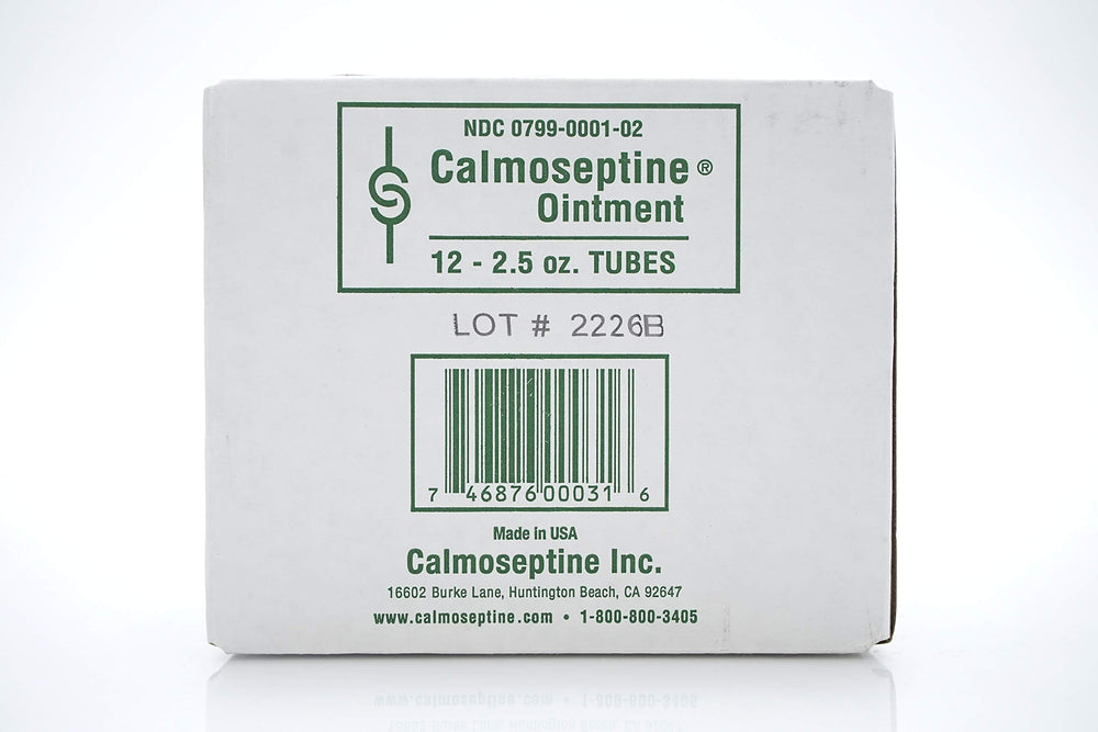Calmoseptine twelve-tube box on shelf showcases convenient daily protection options.