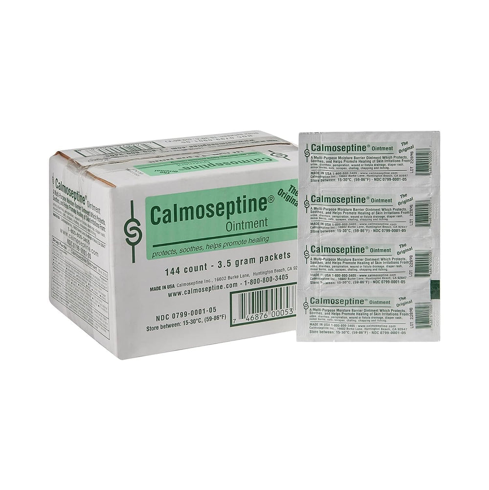 Calmoseptine ointment foil packets for on-the-go moisture protection.