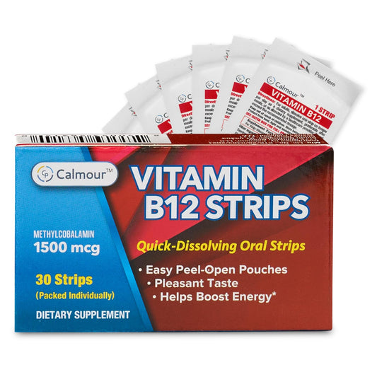 CALMOUR Vitamin B12 Strips mint melt on tongue for quick energy support