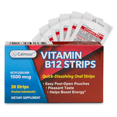 CALMOUR Vitamin B12 Strips mint melt on tongue for quick energy support