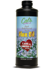 Cal's Flax Oil bottle with opaque cap protects freshness for daily omega-3 use.