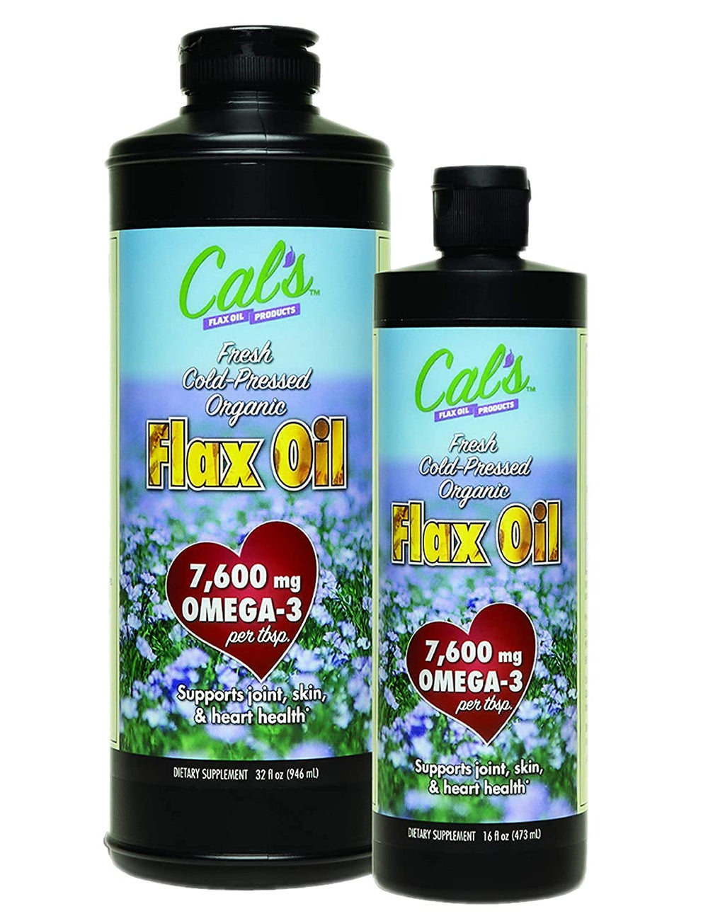 Cal's Flax Oil family-use scene implies a family-friendly supplement option.