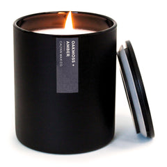 Calyan Wax Co Oakmoss Amber candle jar shows long lasting fragrance for living spaces