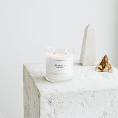 Calyan Wax Co. Desert & Agave candle lit creates warm ambiance.