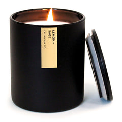 Calyan Wax Co. Lemon & Sage candle label close-up showing long-lasting fragrance