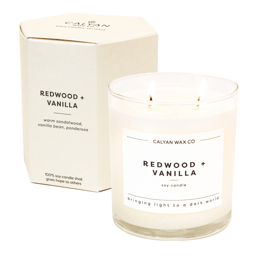 Calyan Wax Co. Redwood and Vanilla 2 Wick jar for a long-lasting aroma in living spaces