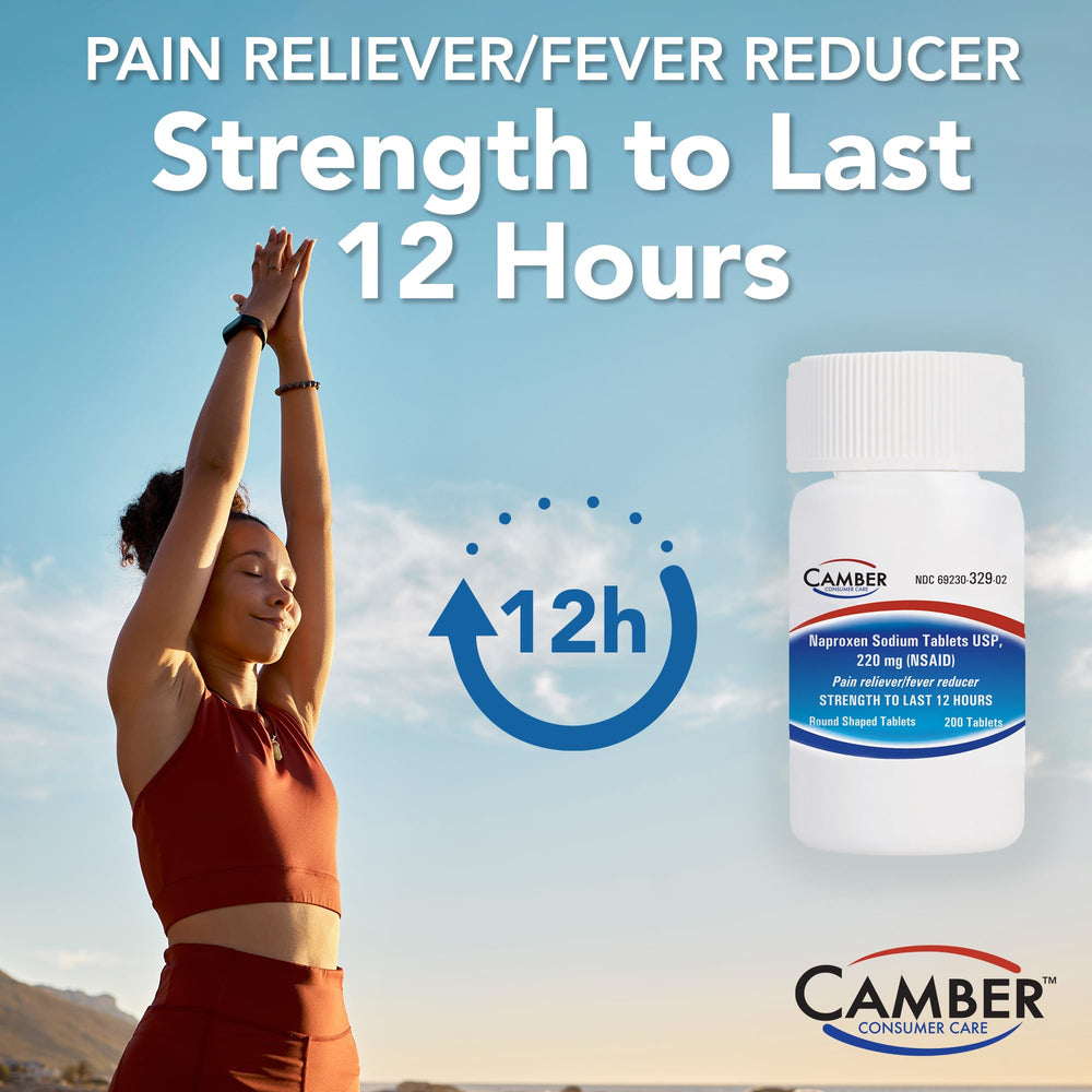 Camber Naproxen Sodium 220 mg pill-dispense showing convenient daily use.