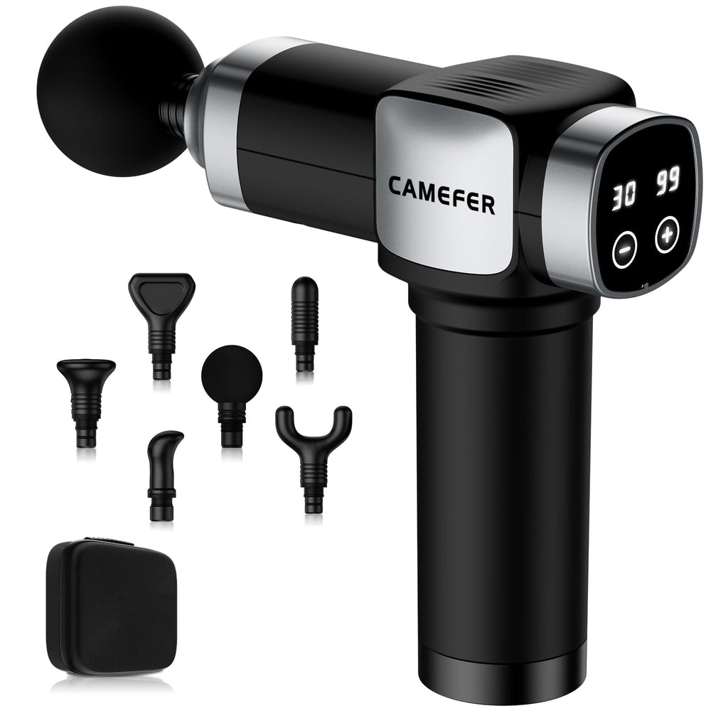 CAMEFER massage gun with deep-tissue penetration for targeted post-workout relief.