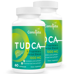 Canarata Tudca liver support bottle with vegan capsules for daily wellness.