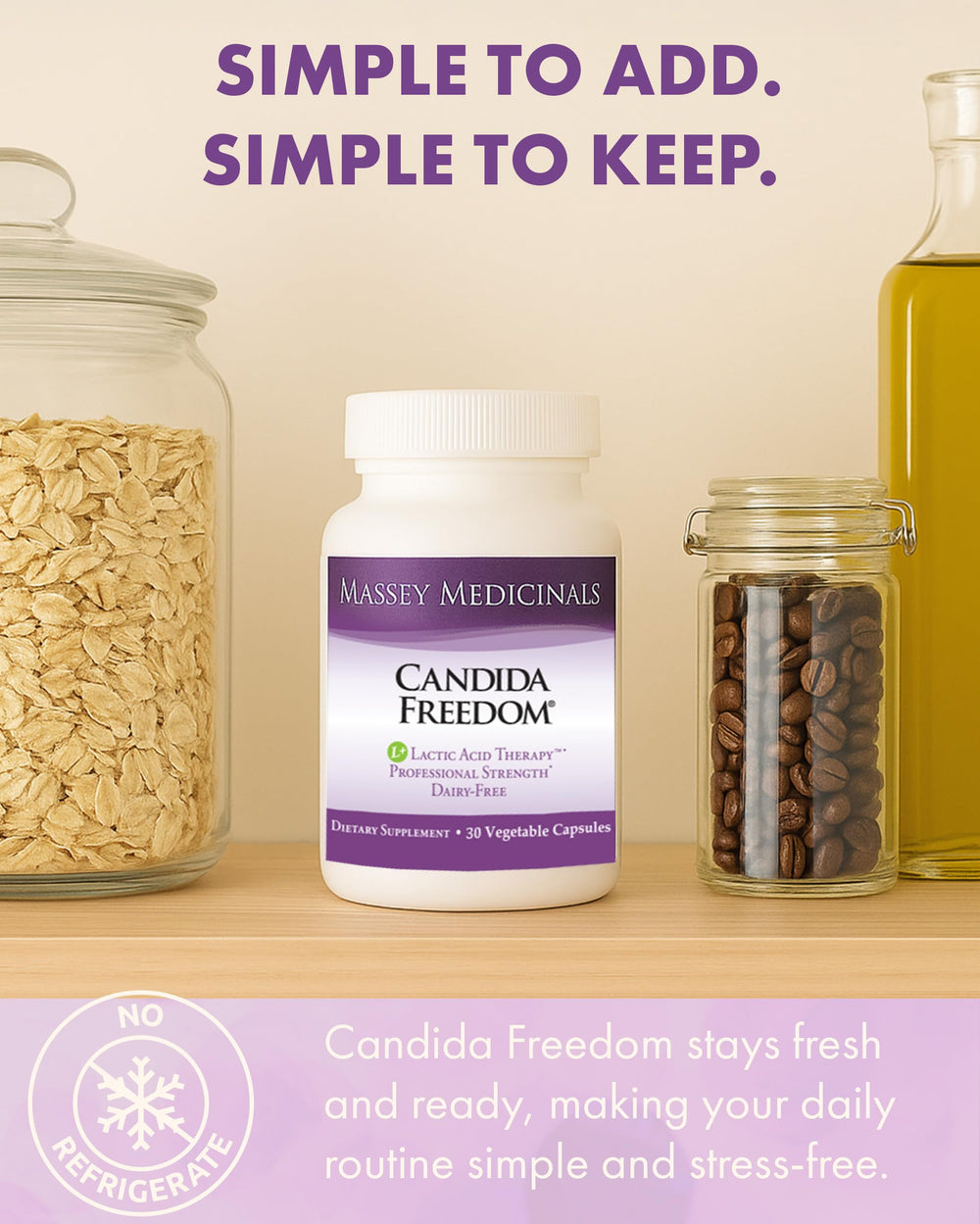 Candida Freedom Massey Medicinals colon cleanse pills bottle cap, secure packaging for daily use