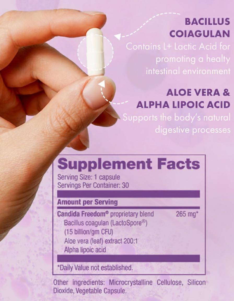 Candida Freedom Massey Medicinals colon cleanse pills closeup capsules, convenient daily capsules