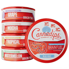 Cannadips Brain Fuel Variety Pack front view showing compact packaging for on-the-go energy