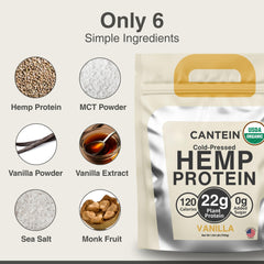 Cantein organic hemp protein ingredients panel highlights clean 6-ingredient formula