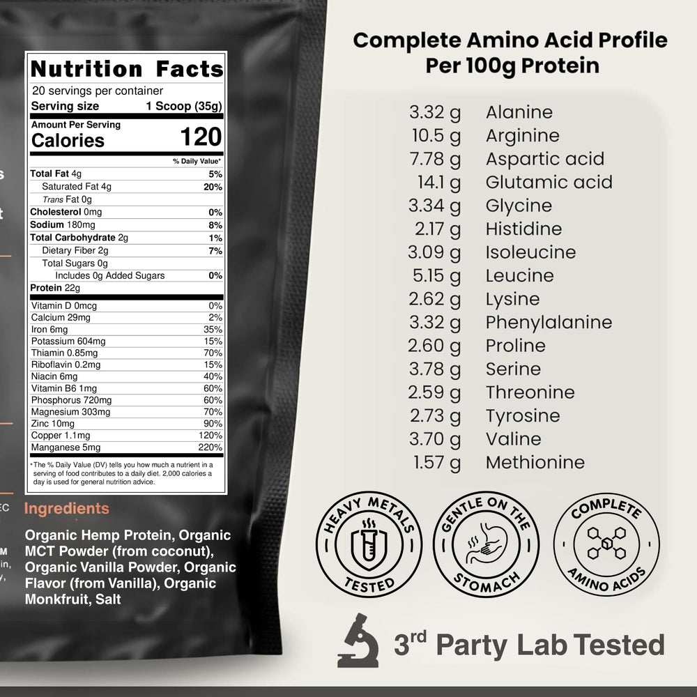 Cantein organic hemp seeds close-up highlighting natural ingredients for protein