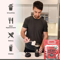 Cantein smoothie with hemp protein demonstrates easy mix for busy mornings