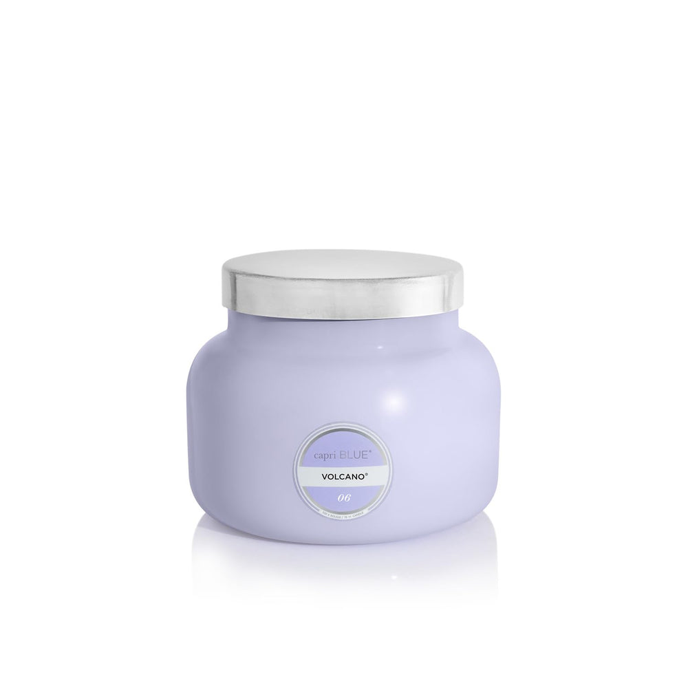 Capri Blue Volcano lavender jar candle front view, long-lasting fragrance for any living space.