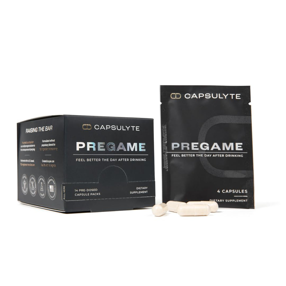 CAPSULYTE Pregame bottle front view showing the pregame blend for balance