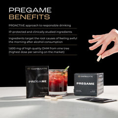 CAPSULYTE Pregame dosed packaging displaying 14 doses in a 56 capsule bottle