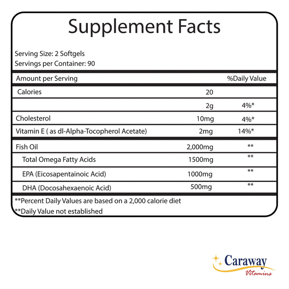 Caraway Omega-3 bottle emphasizes gluten-free, non-GMO ingredients.