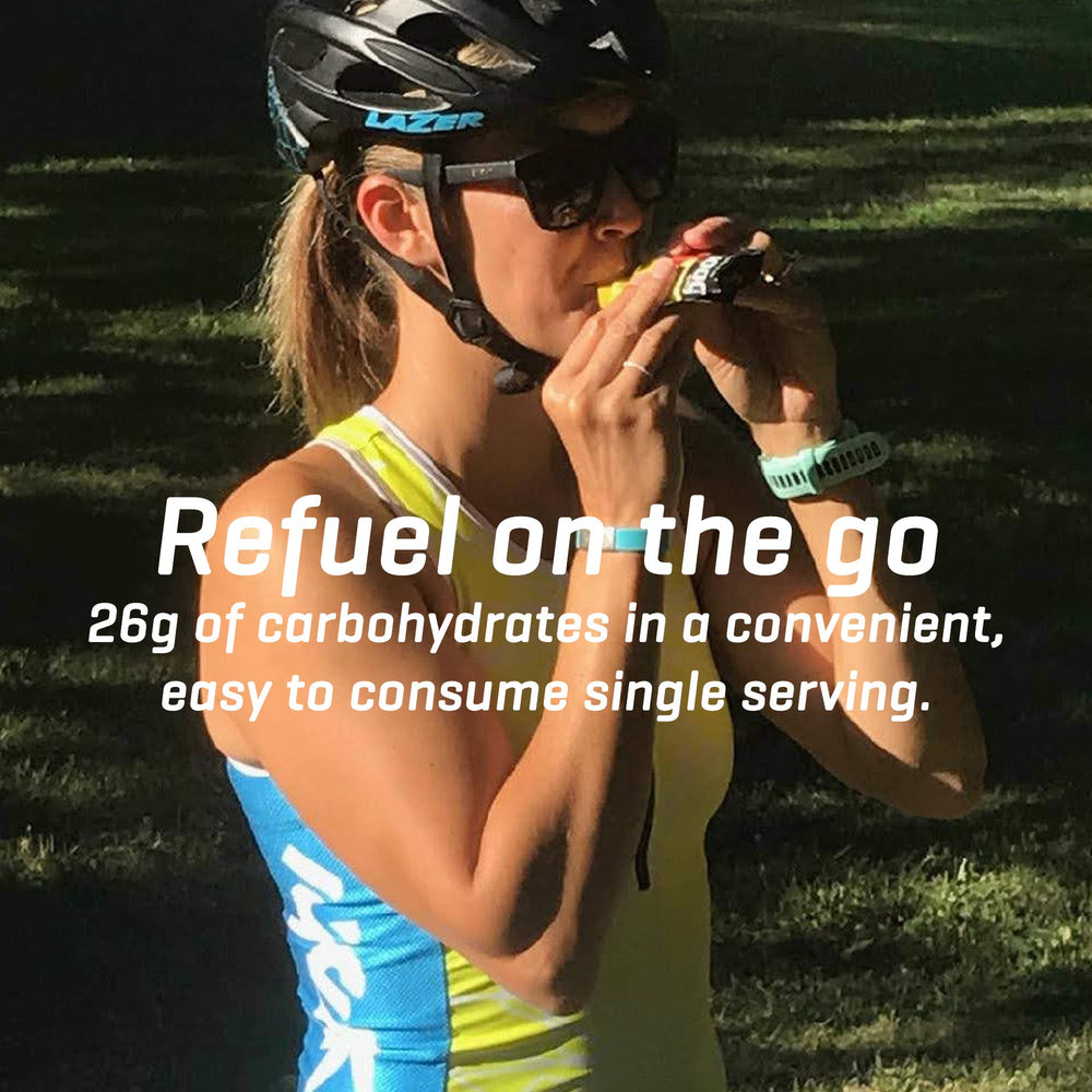 Carb Boom Raspberry gel in action with an athlete during cycling training.