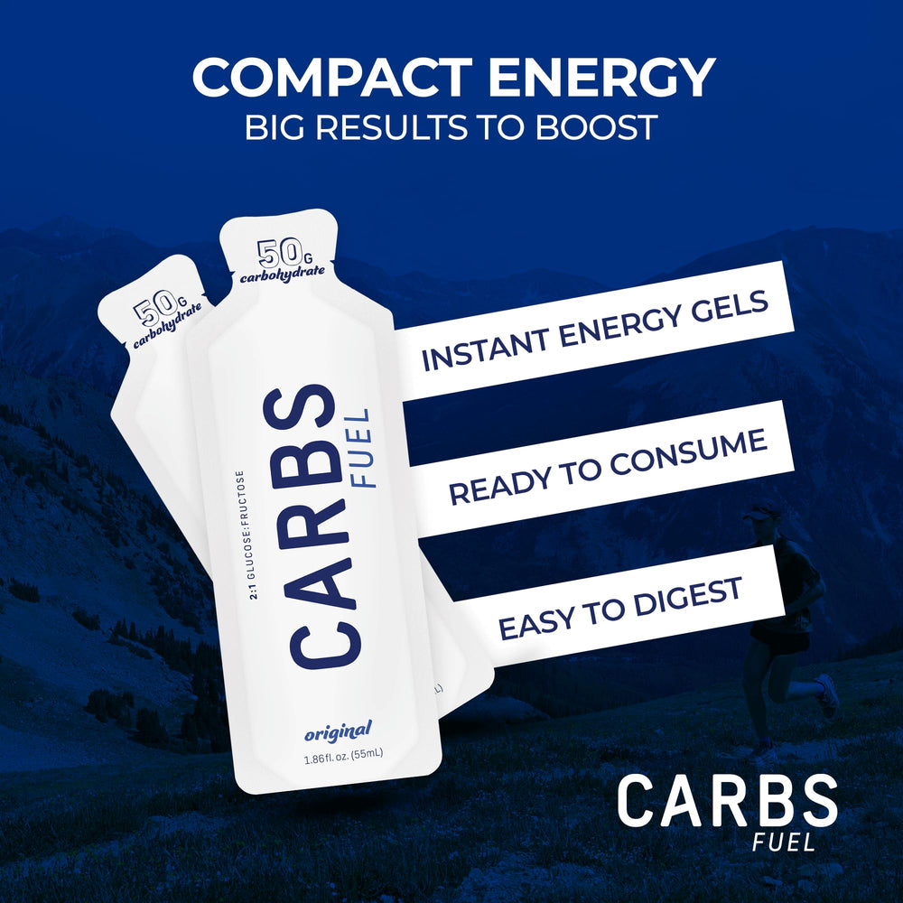 Carbs Fuel Original Energy Gel 55ml nutrition panel highlights 50g carbs per gel.