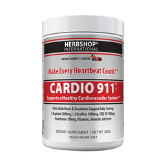 Cardio 911 Nitric Oxide powder bottle supports healthy blood flow.