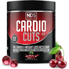 Cardio Cuts Cherry Slush bottle on a counter ready for workout energy boost.