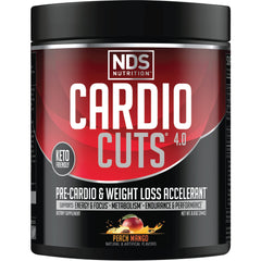 Cardio Cuts Peach Mango bottle label highlighting energy and fat burning potential