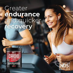 Cardio Cuts powder in water shows quick mix for workouts.