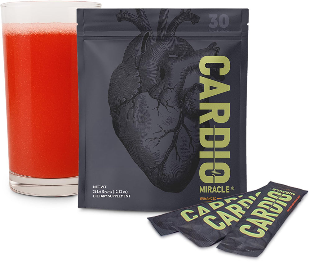 Cardio Miracle bottle pour shows serving mix for clean energy and circulation support.