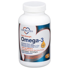 CardioTabs Omega-3 D3 citrus softgels bottle for daily omega-3 intake.