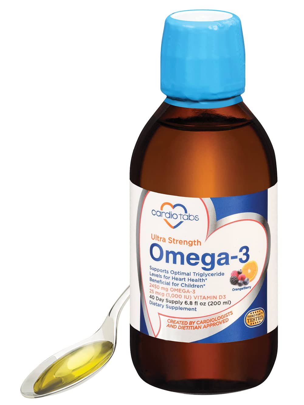 CardioTabs Ultra Strength Omega-3 bottle with D3 label for daily use.