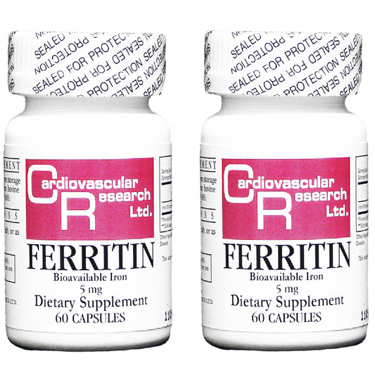 Cardiovascular Research Ferritin bottle front shows a trusted iron source for daily vitality.