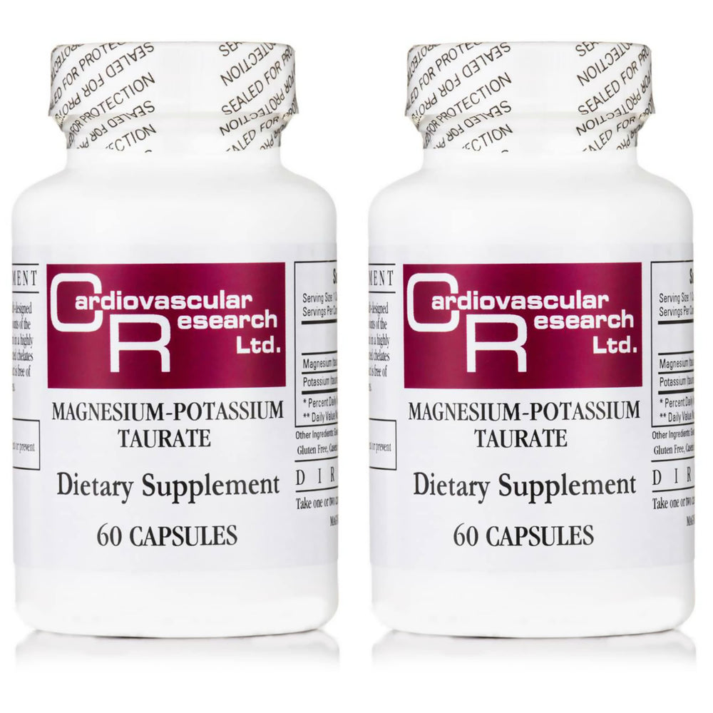 Cardiovascular Research Magnesium-Potassium Taurate bottle for daily mineral support.