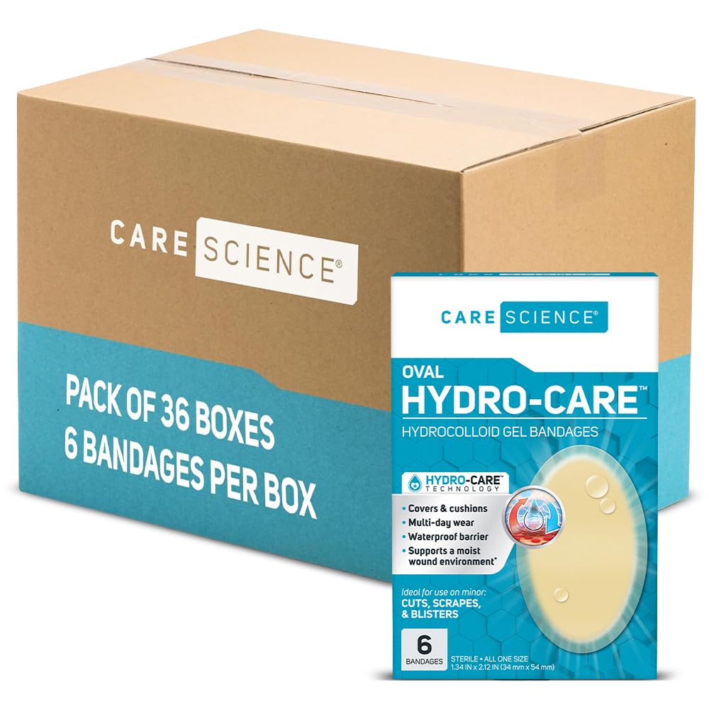 Care Science hydrocolloid oval patch close-up for blister protection on heels and toes.