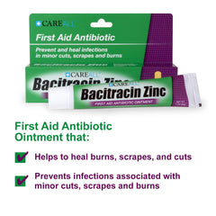 CareAll Bacitracin Zinc Ointment 24-pack display for households.