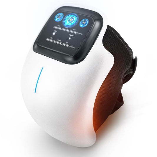 Careella wireless knee massager with heat highlights compact portability.