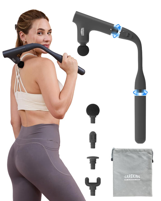 CAREKING 3-in-1 massage gun back view for deep tissue relief and reach.