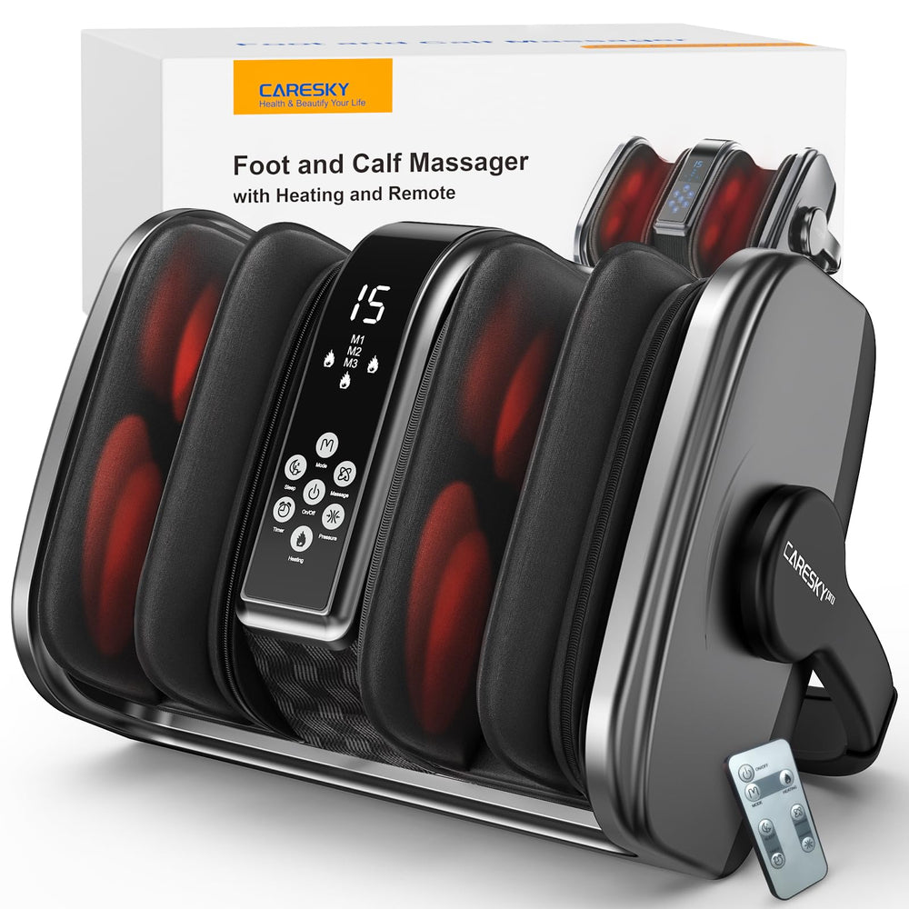 CARESKY foot massager with heat front view showing soothing heat and deep kneading