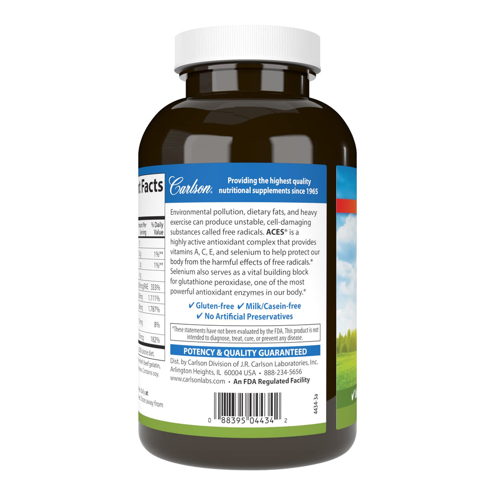 Carlson ACES capsules close-up for daily antioxidant intake