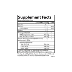 Carlson caprylic capric acids bottle label showcases MCT blend and purity.