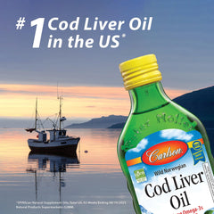 Carlson cod liver oil gems non-gmo badge signals verified quality and standards.