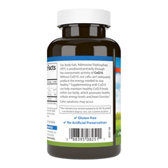 Carlson Co-Q10 bottle displaying 90 softgels and potency guarantee