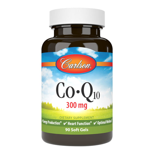 Carlson Co-Q10 softgels bottle front shows energy support option