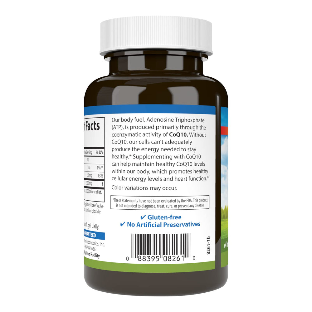 Carlson Co-Q10 softgels label closeup displays 300 mg CoQ10 per softgel