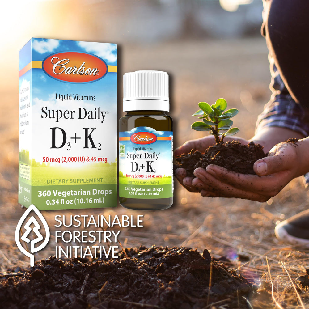 Carlson Super Daily D3 + K2 label shows D3 and MK-7 amounts