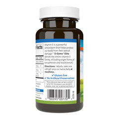 Carlson E-Gems Elite nutrition label close-up emphasizing antioxidant vitamin E complex