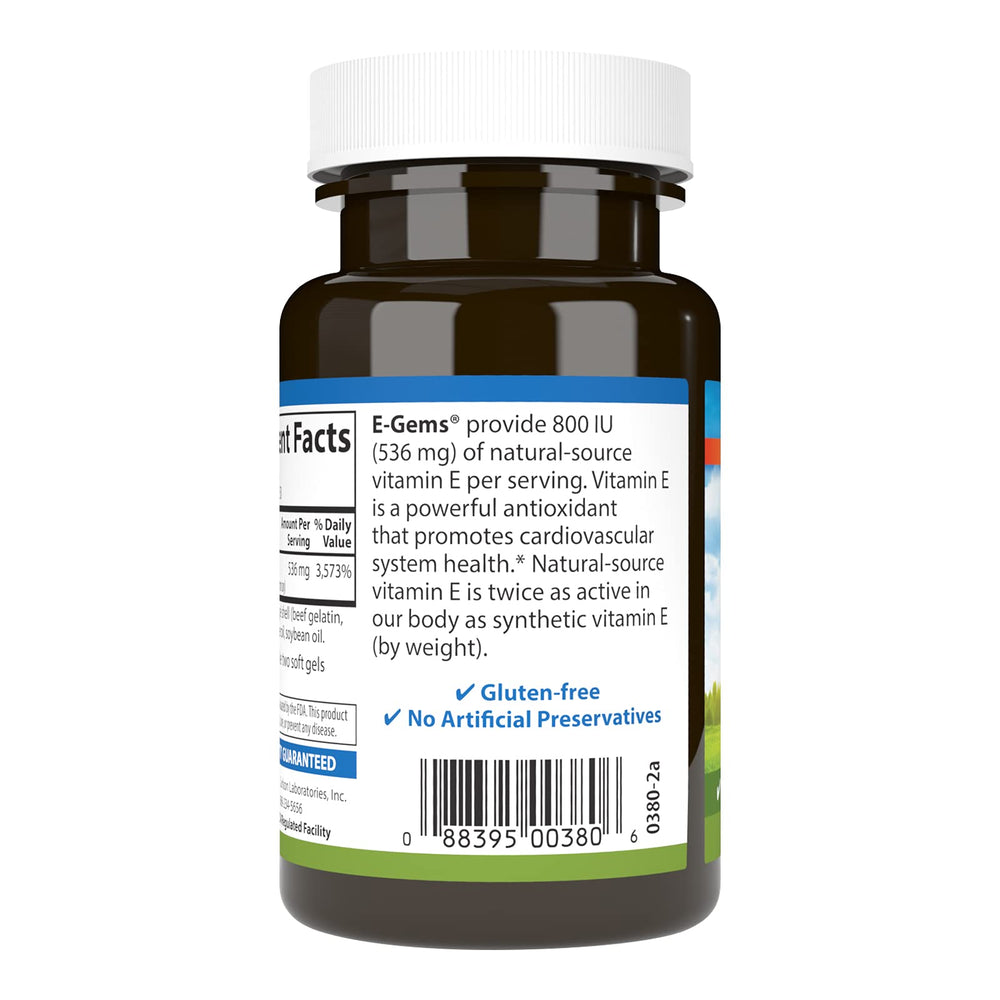 Carlson E-Gems softgels closeup illustrating smooth easy-to-swallow capsules