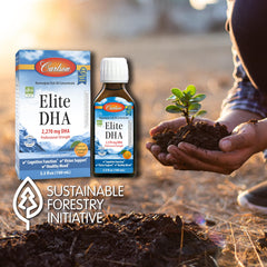 Carlson Elite DHA IFOS-IGEN certifications seal indicates quality standards.