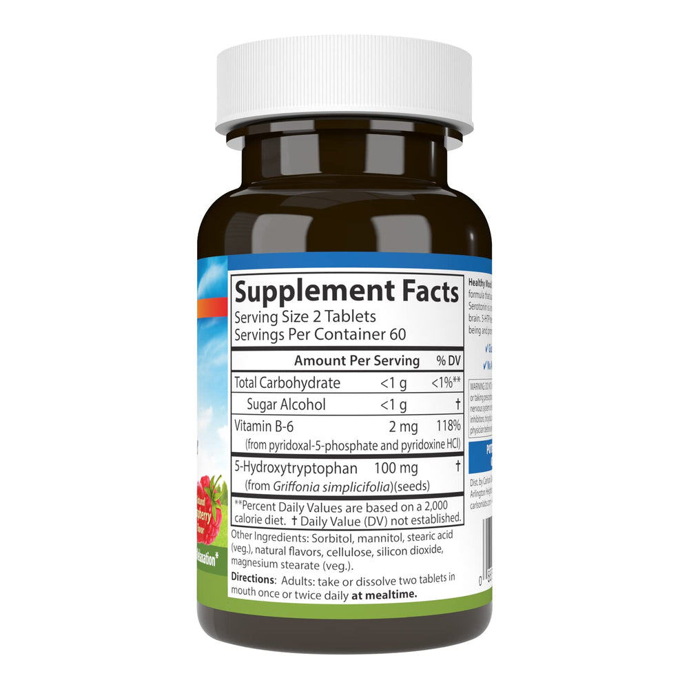 Carlson 5-HTP Elite raspberry chewables ready for a relaxing evening routine.